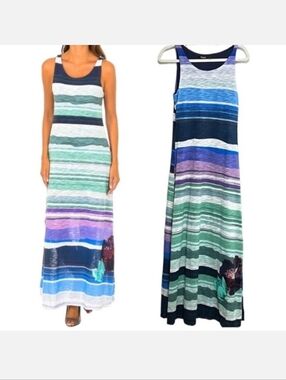 Desigual Striped Maxi Dress in Blue Green Purple